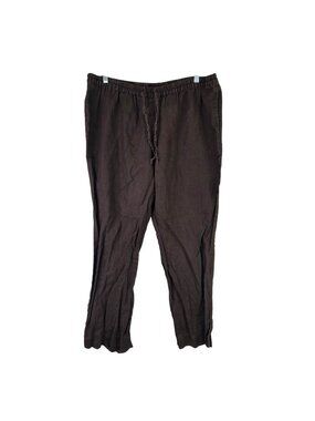 Womens Merona Brown 100% Linen Drawstring Pants Elastic Waist Size L